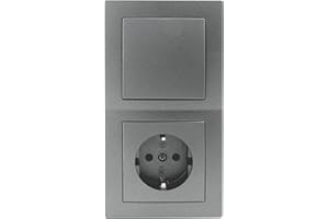 MC POWER - Flair – Juego de enchufes e interruptores de pared | puerta de 2 enchufes | 3 piezas | interruptor de protección de contacto con marco antracita, mate