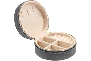 CASIWAFT Mini Velvet Travel Jewelry Case, Travel Jewellery Box Organiser, Small Jewelry Organiser Storage for Rings Earrings Necklace Bracelets, Grey
