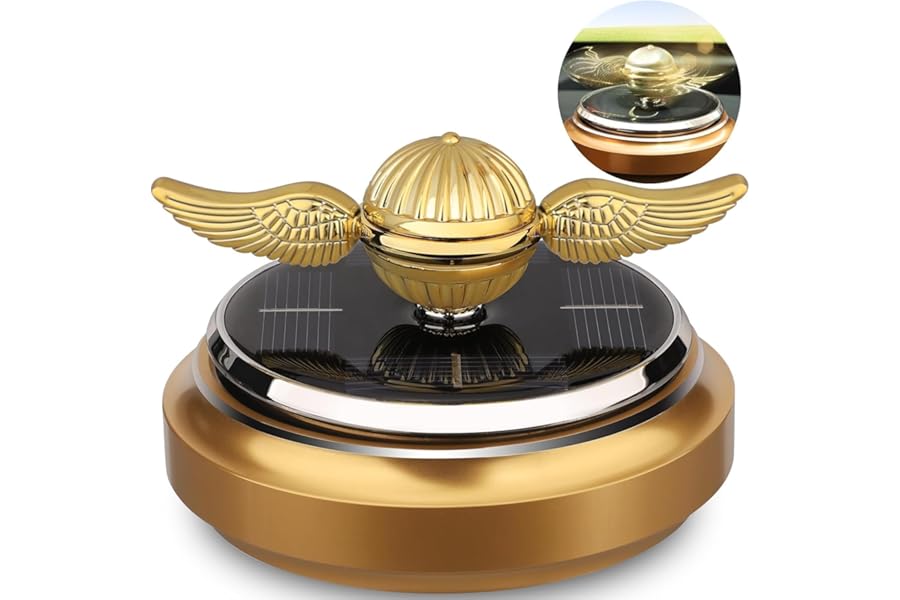 Solar Energy Golden Fidget Spinner Toy, Car Air Freshener Powered by Sunshine, Kinetic Spinning Orb Ball Anxiety Toy for Stress Relief, Desk Office Car Dashboard Decor Gift for Men Women Friend