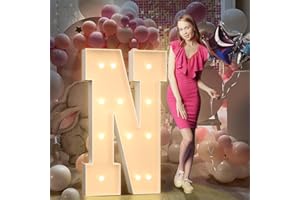 MIXIFOX 4FT Light Up Letters Birthday Decoration: Large Cardboard Letters N for Party, Marquee Letters for Graduation Decorations Baby Shower Wedding Decor, Mosaic Balloon Arch Stand Pre-cut DIY Number