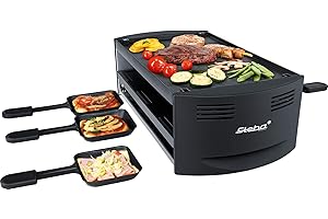 ‎STEBA Steba Pizza-Raclette RC 6 Bake & Grill, 2 getrennt schaltbare Heizspiralen inkl. Pizza Funktion mit Unterhitze, Ablage für nicht mehr benötigte Pfännchen, 6 antihaftbeschichtete Pfännchen, 1500W