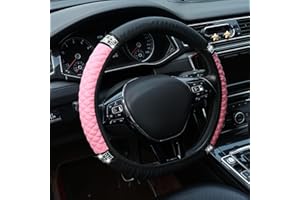 INNOHHUSTLE Auto-Lenkradbezug, Bling Leder Lenkradabdeckung Farbe Diamantbesetzte, Universal Elastisches Autolenkradzubehör mit Strasssteinen für Frauen und MäDchen, Autoinnenausstattung (Pink)