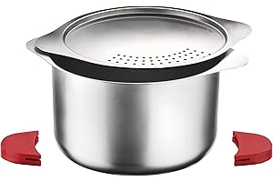 PINTINOX Prima Collection, Pentola Cuocipasta in Acciaio Inox Nichel Free, con Presine in Silicone Colore Rosso, Adatta all'Induzione