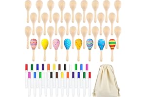 Morcheiong 19Pcs Wooden Maracas for Kids Fiesta Mexican Cinco De Mayo Party Favors Decorations Supplies, with 12Pcs Multicolor Pens 1Pcs Drawstring Storage Bag