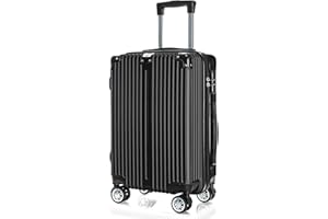 POSH Walizka podróżna z twardą obudową, 4 kółka, z twardą obudową, wykonana z tworzywa ABS, zestaw M-LXL, czarny, XL, Twarda walizka z A, wzmocniona rama aluminiowa