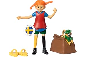 Pippi Langstrumpf Toy Toy Figures with Pippi, Mr Nilsson Monkey, Gold Case & Scrubbing Brush Shoes - Dollhouse Accessories, Figures Girls and Boys from 3 Years