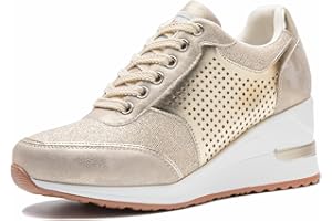 ANJOUFEMME Ladies Wedge Heel Trainers - Womens Fashion High Heel Trainers, Lace-up Casual Shoes, Platform Canvas Shoes
