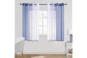 CUTEWIND Cortinas Visillos Gradiente Horizontal Visillo Degradado Salon Moderno con Ojales para Ventanas Habitación Dormitorio Infantil Cocina Sala 138x137cm Azul Marino