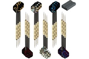 PanBeiQi Lot de 18 fléchettes à pointe en acier - Tiges et ailettes - Jeu de fléchettes professionnelles en métal - Pointe en métal lourd pour débutants et amateurs - Avec aiguiseur de fléchettes en