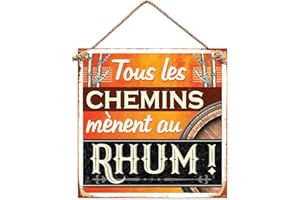 Les Trésors De Lily [R2152] - Plaque métal 'Messages' orange marron (tous les chemins mènent au Rhum) - 20x20 cm