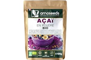 AMOSEEDS Açaï en Poudre Bio 100G | Antioxydant, Vitalité | Qualité Supérieure, Sans sucre ajouté