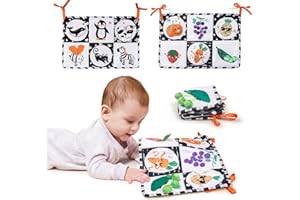 ‎MERIBBIT Meribbit Książka materiałowa dla niemowląt, czarno-biała, miękkie obramowanie łóżeczka dla niemowląt, zabawka edukacyjna dla noworodków, stymulacja percepcji wzrokowej, prezent dla dziecka od 0