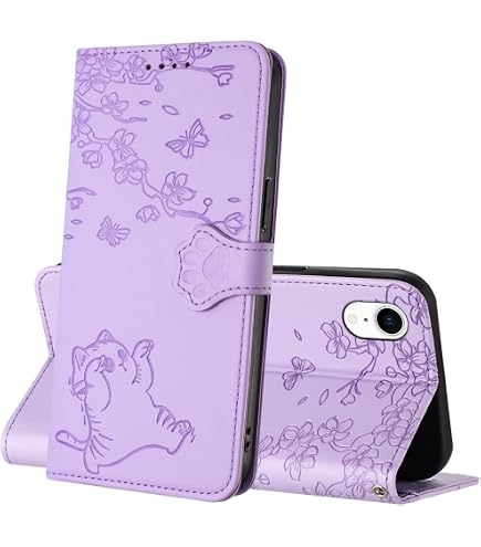 Jeffene Custodia Portafoglio a Libro per iPhone XR (6,1 Pollici) con Porta Carte,Gatto Carino - Pelle PU Antiurto + Supporto Stand,Cover Libro Flip con Chiusura Magnetica,Verde