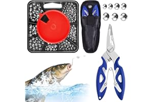 CERICAI 179 Split Shot Fishing Weights with Bent Mouth Fishing Pliers, 7-Way Dispenser Fishing Weights Set Soft Metal Alloy Carp Fishings Weights for Coarse Angling, Durable FishingWeights for All Conditions
