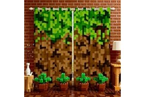 MANFEI Miner Style Square Grid Fenster Vorhang,Braun Grün Armee Camo Vorhänge Kinder Jungen Teens Männer Zimmer Dekor,Cartoon Gamepad ModernPixelated Spiele Fenster Behandlung Vorhänge,2 Panels 183x117cm