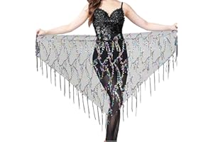 SamHeng Falda con borlas de lentejuelas, faldas de danza del vientre Rave Fringe Hip Bufanda Latin Dance Hula Hip Belt, Glitter Bohemian Skirt para mujeres y niñas Festival Dance Performance