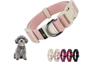 PLAYEXEN Collier Chiot, Collier pour Chien en Coton Doux, Collier Chat Anti étranglement Réglable, Collier Accessoires avec Médaille Amovible pour Chiot Petit Animal Moyen Grande, 25-40/2,0cm (S), Rose Clair