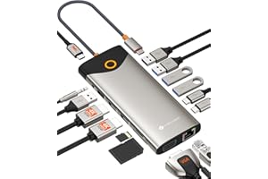Docking Station d'accueil USB C, 15-en-1 NOVOO, 2 HDMI 4K@60Hz, VGA, USB-C/A 5Gbps, Lecteur SD/TF, Ethernet Gigabit, 100W PD – Bouton on/Off Écran Externe, Dock Polyvalent pour PC Portable, MacBook