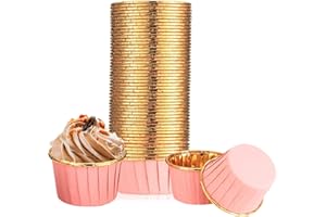 DQZSY Set da 100 Pirottini per Cupcake in Carta Antiaderente con Rivestimento in Foglia di Alluminio, Ideali per Muffin e Dolci, adatti per Feste di Compleanno e Matrimoni – Rosa