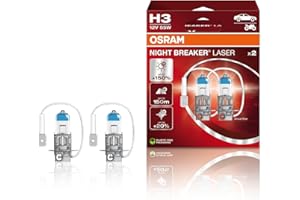 OSRAM NIGHT BREAKER LASER H3, +150% di luce in , lampada alogena per fari, 64151NL-HCB, 12V, scatola doppia (2 lampade)