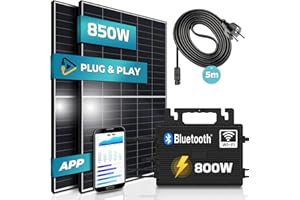 SUNNIVA® Balkonkraftwerk 850/800W Solaranlage mit 800W Astro-Energy Micro Wechselrichter Wifi Bluetooth, upgradebar drosselbar, 2x 425W Solarmodule, 5m Kabel, Solarkabel, Photovoltaikanlage