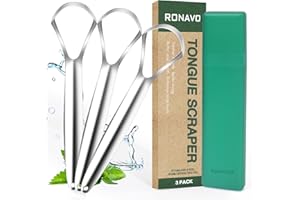 RONAVO Lot de 2 grattoirs en acier inoxydable pour langue, pour adultes, guérit la mauvaise haleine, pour une haleine fraîche en quelques secondes …… (Stainless Steel, Wider-With travel case)
