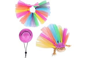 Fnaobai 2PCS Bearded Dragon Halloween Costume Set Small Pet Adjustable Hat Rainbow Tutu Skirt Outfits for Lizards Guinea Pigs Rats Ferrets for Celebrations Christmas Parties