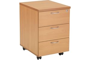 Office Hippo Heavy Duty 3 Drawer Mobile Pedestal Storage Cabinet, Office Storage with Beech Wood Finish, with Anti-Tilt Mechanism & Lockable Storage, 5 Year Wty By Office Hippo - Beech