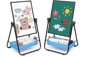 HOMCENT Cavalletti per bambini con cavalletto su entrambi i lati, cavalletto bianco e nero, altezza regolabile, Cavalletto girevole a 360° per Bambini (nero)