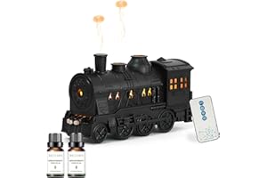 LONYIABBI Diffusore di Oli Essenziali a Forma di Treno 300ML con 2 Oli Essenziali, Effetto Fiamma, Umidificatore a Nebbia Fredda, Luce Notturna. Diffusore Aromi Retrò per Relax, Decorazioni Casa e Regali