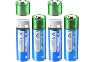 PALOGREEN Batterie Ricaricabili USB AA 3000 mWh - 4 Batteria 1.5V agli ioni di litio AA Ricaricabile USB Ad Alta Capacità, ricarica rapida in 1.5 ore, Ciclo di vita 1200 Volte.