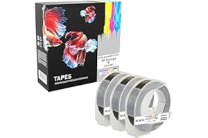 PRESTIGE CARTRIDGE Kit 3 Compatibili Rotoli S0847730 bianco su nero 9mm x 3m Nastri a rilievo (plastica, autoadesive) per DYMO 3D Omega e Junior Goffratura macchina