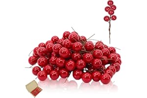 Mienocol 100Stück Weihnachten Künstliche Berries,Rot Mini Holly Beeren Mini Weihnachtsbeere Künstliche Stechpalme für Weihnachten Kranz Dekorationen Kranz Machen Zubehör, Christbaumschmuck Decoration
