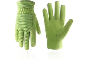 HANDLANDY Leather Gardening Gloves for Women, 3D Mesh Comfort Fit- Improves Dexterity and Breathability, Pigskin Scratch Resistance Garden Working Gloves for Vegetable or Pruning Roses（Large, Green