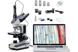 SWIFT Microscope composé trinoculaire SW350T, grossissement 40X-2500X, tête Siedentopf, niveau de recherche, scène mécanique à deux couches, appareil photo et logiciel 1,3 MP, compatible Windows et…