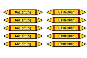 HAVATI Aufkleber: 100x15 mm, 10 Stück - Gruppe 4 - Brennbare Gase - Rohrleitungskennzeichnung - nach DIN 2403 - Sprache: deutsch - Gasleitung