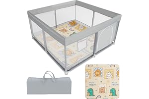 Gupamiga Parque Infantil Bebe con la Alfombra, Corralito Bebe Centro de Actividades Interior para Niños, Fácil de Montar y Limpiar 120x120x65cm TA002