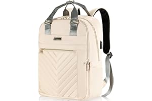 Liokesa Rucksack Damen, 15,6 Zoll Laptop Rucksack Schulrucksack Mädchen Teenager mit USB Ladeanschluss & Laptopfach, Laptoptasche Business Rucksäcke für Arbeit, Reisen, Beige
