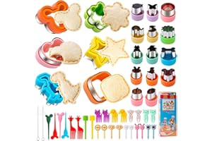 Ausstechformen Ausstecher Brot und Gemüse 48 Stück, Mgee Plätzchen Toast Weihnachten Ausstecher mit Food Picks Obstgabeln, Micky Dinosaurier Stern Quadrat Herz