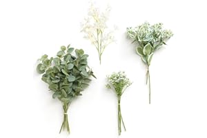 ‎LING'S MOMENT Ling's Moment Artificial Green Stems Box Set, 15 Pieces with 4 Types of Faux Greenery Picks for DIY Bridal Bouquets, Wedding Flower Arrangement, Table Centrepieces, Delicate Green & Sage Green