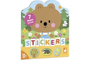 Janod Libro 18 Mesi-Tema della foresta-12 Decorare-8 Pagine di Adesivi-Tempo Libero Creativo per Bambini-Allenamento della motricità fine e della concentrazione, 21 x 0,2 x 23 cm, J09200