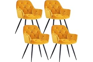 ‎JYMTOM JYMTOM Dining Room Chairs with Thick Velvet Fabric Padded Seats, Metal Legs, Armrests and Backrest Corner Chair for Lounge, Living Room (Yellow, 4)