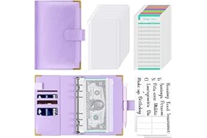 Hnogri Budget Binder with Zipper Envelopes, A6 Money Saving Binder Cash Envelopes for Budgeting, PU Leather Budget Planner Money Organizer for Cash Bills, Floral Budget Wallet for Women, Purple