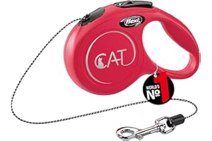 Flexi Classic Cord Cat Lead Red Extra Small 3m Retractable Cat Leash/Lead for cats up to 8kgs/18lbs