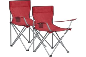 ‎SONGMICS SONGMICS Campingstuhl, 2er Set, Klappstuhl für Outdoor, Angelstuhl mit Armlehnen und Getränkehalter, tragbar, klappbar, bis 120 kg belastbar, für Camping, Garten, Strand, Terrasse, rot GCB01RD