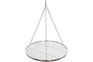 WIMI Grillrost Ø 70 cm mit Kette Edelstahl 4 mm Grillstabdicke Stababstand 10 mm für Schwenkgrill BBQ Dreibein