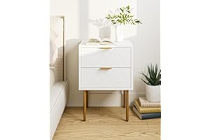 HEYZOEY Nachttisch, Nachtschrank mit 2 Schubladen, Modern Nachtkästchen, Boho Nachtkommode für Schlafzimmer, Wohnzimmer, Weiß und Gold