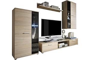 ‎MIRJAN24 Mirjan24 Wohnwand Salsa, Design Mediawand, Modernes Wohnzimmer Set, Anbauwand, Hängeschrank, Vitrine, TV Lowboard, (Sonoma Eiche, ohne Beleuchtung)