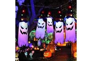 NLMWTI 5 Pezzi Fantasmi Halloween, Fantasma da Appendere per Halloween con Luce LED, Migliore Decorazione da Appendere per Halloween, Cortile, Patio