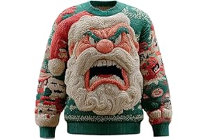 GENERIC Rude Christmas Jumper Mens Ugly Christmas Sweatshirt Novelty 3D Printed Xmas Jumper Funny Graphic Pullover Long Sleeve Tops Round Neck Sweater Ugly Christmas Jumpers Santa Claus T-Shirt Festival
